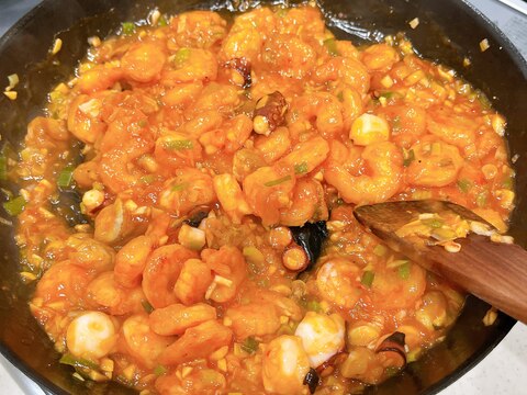 シーフードミックスを使った海老チリ